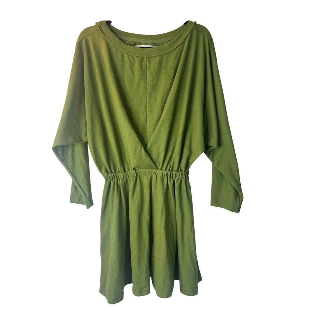 FP‎ Free People Beach Santa Maria Mini Dress Size XS Olive Green Boho Lagenlook